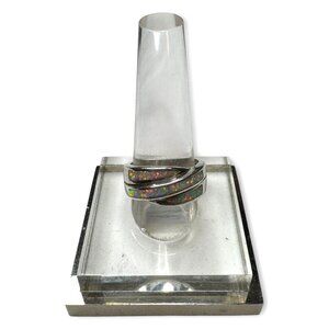 Sterling Silver Opal Inlay Band Ring Size 7.75 925 Stamped